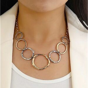 Handmade Contrasting Circles Necklace Choker Gold Silver Plated Stainless Steel